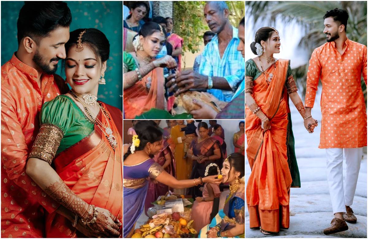 ആദ്യത്തെ കണ്മണി വരാൻ ദിവസങ്ങൾ മാത്രം; കോഴിയെ കൊണ്ട് അരി കൊത്തിച്ച്