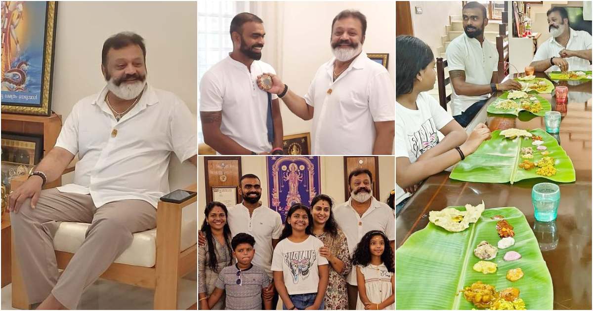 Sreejesh P R At Suresh Gopi Home With Family